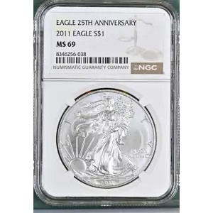 2011 - 1oz Silver Eagle 25th Anniversary S$1 - NGC MS69 (D11-B6)