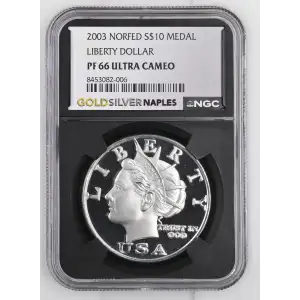 2003 1oz Norfed S$10 Medal Liberty Dollar PF66 UC (D-13)