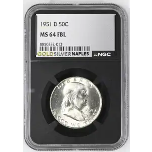 1951(D) - 0.3617oz Silver Franklin Half Dollar - NGC MS64 FBL (S13B-B10)