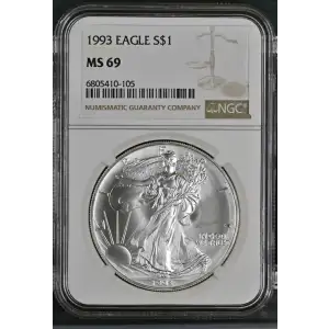1993 - 1oz Silver Eagle S$1 NGC MS69 (D10-B11)