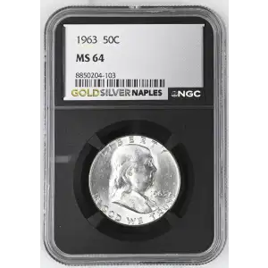 1963 - 0.3617oz Silver Franklin Half Dollar - NGC MS64 (S13B-B15)