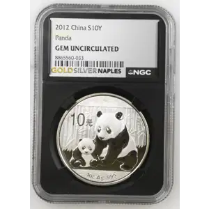 2012 - 1oz Panda Silver Coin - China 10Yn - NGC GEM UNC. (S14-B15)