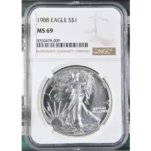 1988 - 1oz Silver Eagle S$1 NGC MS69 (D10-B13)