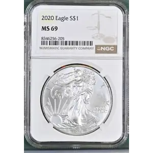 2020 - 1oz Silver Eagle S$1 NGC MS69
