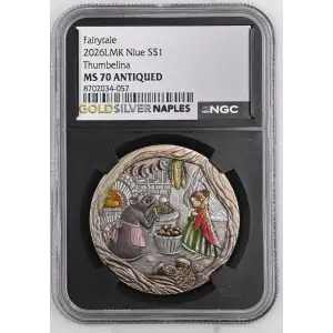 2026LMK - 1oz Thumbelina Silver Coin - Niue $1 - NGC MS70 ANTIQUED (D12-B8)