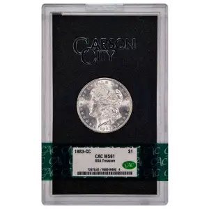 1883(CC) - 0.77oz Morgan Silver Dollar - GSA Treasure CAC MS61 (D-8)