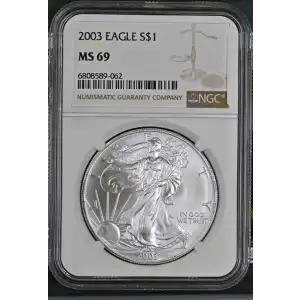 2003 - 1oz Silver Eagle S$1 NGC MS69 (D11-B4)