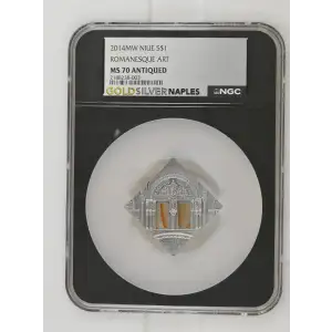 2014MW 1oz Niue S$1 Romanesque Art MS70 ANTIQUED