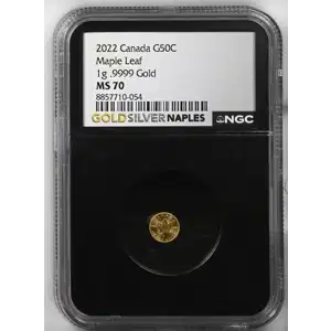 2022 - 1g Maple Leaf Gold .9999 - Canada G50C - NGC MS70