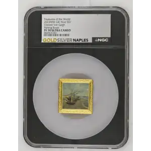 1oz Vincent Van Gogh Fishing Boats Silver Gilt - Niue $1 - (2)