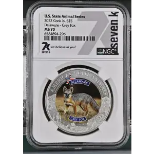 2022 1oz Cook Is. - S$5 Delaware Grey Fox - NGC MS70 (S12B-B12)