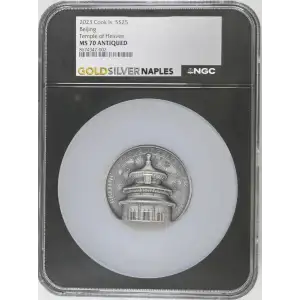2023 5oz Cook Is. S$25 Beijing Temple of Heaven MS70 ANTIQUED (D-7)