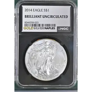 2014 - 1oz Silver Eagle S$1 NGC BRILLIANT UNCIRCULATED (D10-B34)