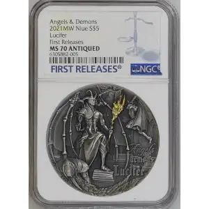 2021MW - 2oz Lucifer Silver Coin - Niue S$5 - NGC MS70 ANTIQUED/FR (S12B-B12)