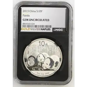 2013 - 1oz Panda Silver Coin - China 10Yn - NGC GEM UNC. (S14-B15)
