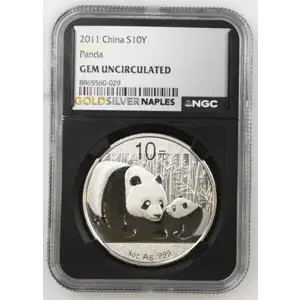 2011 - 1oz Panda Silver Coin - China 10Yn - NGC GEM UNC. (S14-B13)