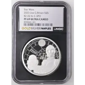 2023 - 2oz Star Wars R2D2 & C3PO Silver - G. Britain S5PNDS - PF69 UC (S12B-B12)
