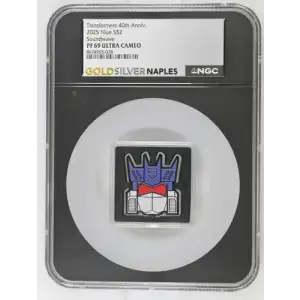 Transformers 40th Anniv. 2025 1oz Niue S$2 Soundwave PF69 (OB-10)