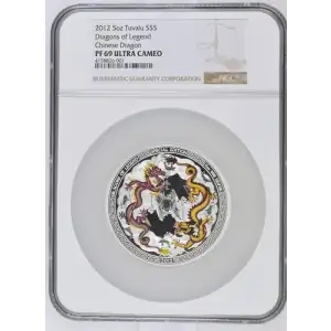 2012 5oz Tuvalu S$5 Dragons of Legend Chinese Dragon PF69 (OB-145)