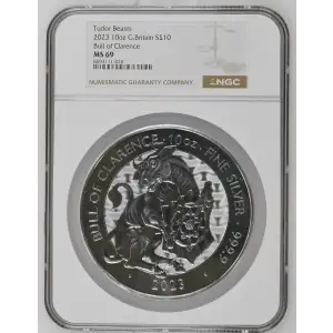 Tudor Beasts - 2023 10oz G. Britain S10PNDS - Bull Of Clarence - NGC MS69 (D-7)