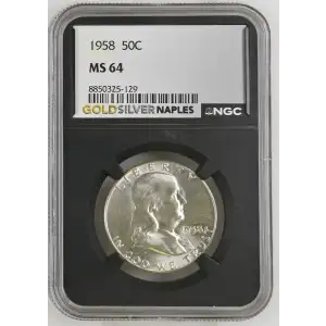 1958 - 0.3617oz Silver Franklin Half Dollar - NGC MS64 (S13B-B12)