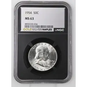1954 - 0.3617oz Silver Franklin Half Dollar - NGC MS63 (S13B-B4) (2)