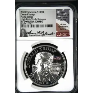 2020 1oz Cameroon S1000F Donald Trump All Together HR-ER NGC PF70 (S19A-B30)