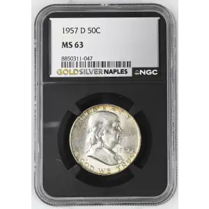 1957(D) - 0.3617oz Silver Franklin Half Dollar - NGC MS63 (S13B-B14) (2)