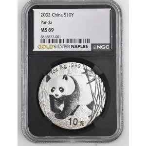 2002 - 1oz Panda Silver Coin - China 10Yn - NGC MS69 (S18A-B22) (2)