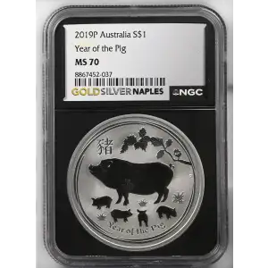 2019P - 1oz Year of the Pig Silver Coin - Australia $1 - NGC MS70 (S14-B11)