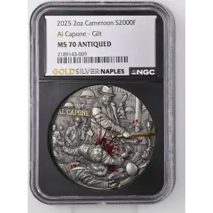 2025 2oz Cameroon S2000F Al Capone - Gilt MS70 ANTIQUED (D-8)