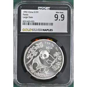 1992 1 oz China S10Y Panda Large Date NGC MS9.9 (S19A-B10) (3)