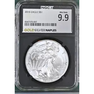 2016 - 1oz Silver Eagle S$1 NGC MS 9.9 (D10-B2)