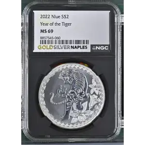 2022 - 1oz Silver Coin - Year of the Tiger - NGC MS69 (D11-B18)