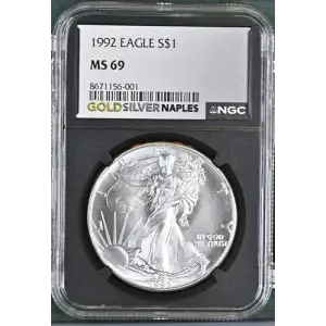 1992 - 1oz Silver Eagle S$1 NGC MS69 (D10-B34)
