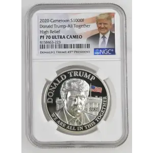 2020 1oz Cameroon S1000F Donald Trump All-Together HR NGC PF70 (S19A-B30)
