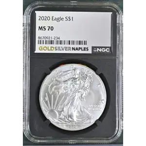2020 - 1oz Silver Eagle S$1 NGC MS70 (D10-B26)