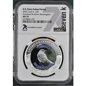 2022 1oz Cook Is. - S$5 Arkansas Northern Mockingbird - NGC MS70 (S12B-B12)