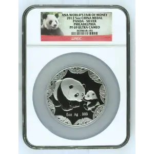 2012 - 5oz China Panda Silver Medal - ANA Worlds Fair of Money - NGC PF69 (D-14)