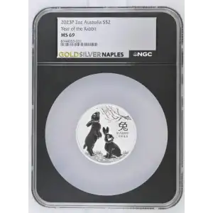 2023P 2oz Australia Year of the Rabbit S$2 MS 69