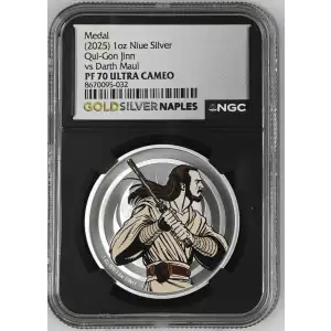 2025 - 1oz Qui-Gon Jinn vs Darth Maul Silver Medal - Niue - NGC PF70 (D11-B9)
