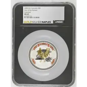 2005 5oz S$8 Australia Year of the Rooster COLORIZED MS69 (D-7)