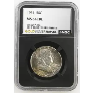 1951 - 0.3617oz Silver Franklin Half Dollar - NGC MS64 FBL (S13B-B1)