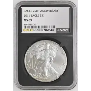 2011 - 1oz Silver Eagle 25th Anniversary - S$1 NGC MS69 (D10-B34)