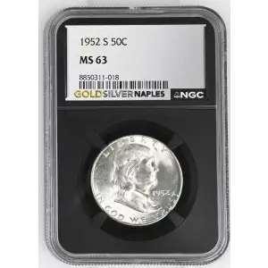 1952(S) - 0.3617oz Silver Franklin Half Dollar - NGC MS63 (S13B-B14)