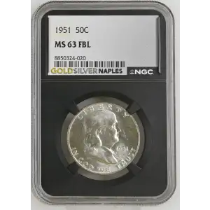 1951 - 0.3617oz Silver Franklin Half Dollar - NGC MS63 FBL (S13B-B13)