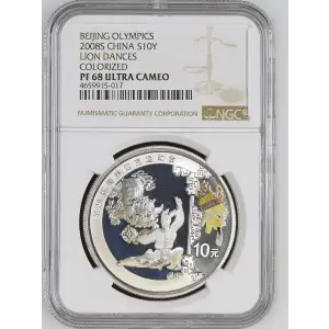 Beijing Olympics 2008(S) - 1oz China S10Y Lion Dances - NGC PF68 UC (S19A-B30)