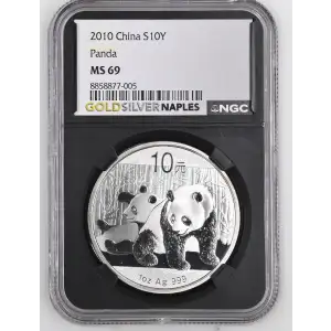 2010 - 1oz Panda Silver Coin - China 10Yn - NGC MS69 (S18A-B22)
