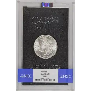 1882(CC) - 0.77oz Morgan Silver Dollar - GSA Hoard NGC MS63 (D-8)