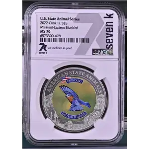 2022 - 1oz Missouri Bluebird Silver Coin - Cook Is. S$5 - NGC MS70 (S18A-B18)